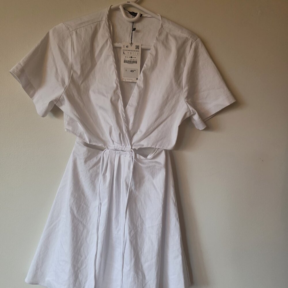 Zara White Cutout Tie Dress